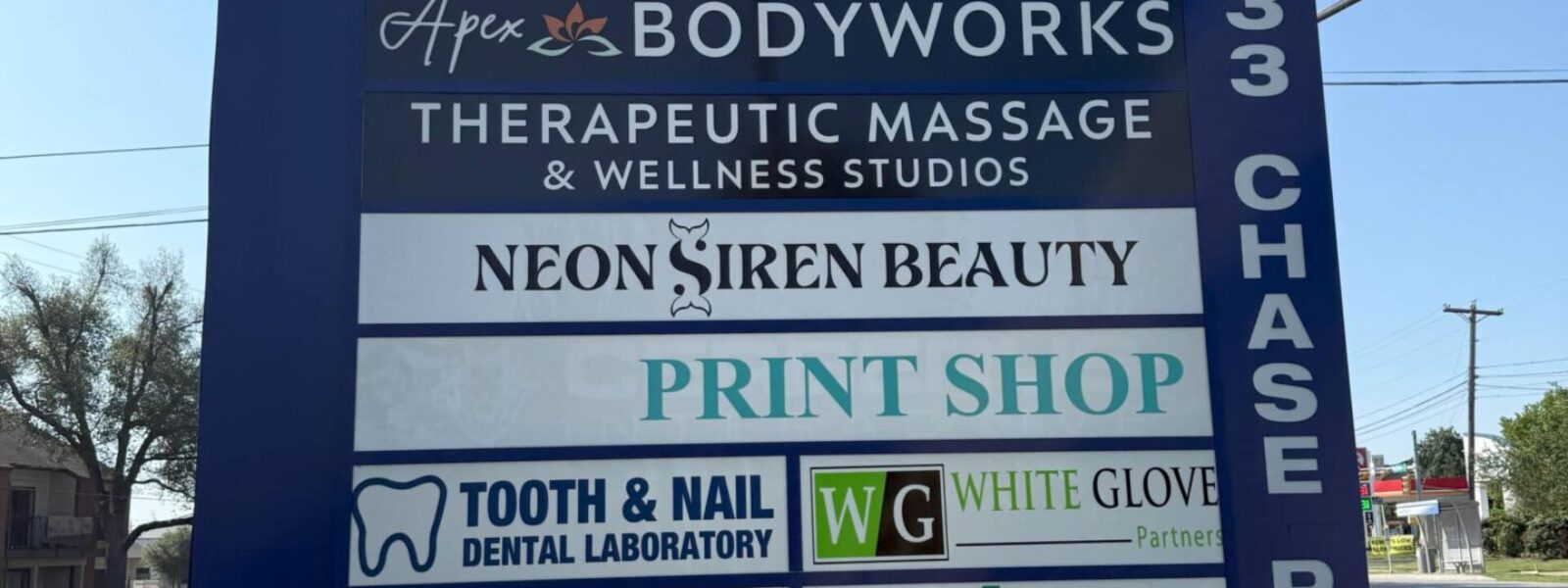 Custom multi-tenant monument sign and pylon signage produced by our local print shop near me in Austin.