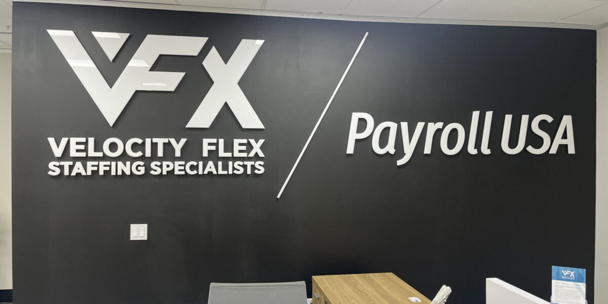Custom 3D acrylic office wall logo and dimensional company signage installed by our local print shop near me in Austin.